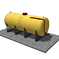 Yellow Industrial Storage Tank With Red Pipes And Support Structure On Concrete Platform