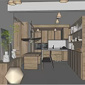 Wooden Restaurant Interior With Open Design Dining Table Chairs Pendant Light And Cabinets