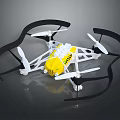 Yellow and White Drone With Black Protective Guards Four Propellers And Stable Structure Design 3d model