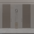 Modern Apartment Elevator Hall with Number 9 Sign Two Doors and Trash Bin 3d model