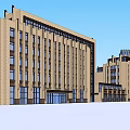 Classic Modern Office Building Exterior With Glass Windows And Symmetrical Facade Design
