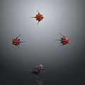 Red And Orange Spacecraft Satellites Floating In Cosmic Aerospace With Reflection Surface 3d model
