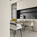 Modern Living and Dining Room Interior Design With Sofa Marble Coffee Table And Artwork
