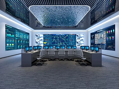 Modern monitoring room science and technology exhibition hall screen 3d model