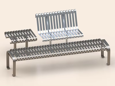 Modern Public Bench With Slatted Metal Design And Minimalist Structure 3d model