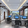 Spacious Modern Office Interior With Glass Counters Wooden Walls And Ceiling Lights