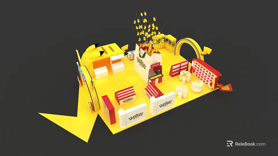 Yellow Exhibition Booth Design With Red White Elements VINNIE Logo And Decorations 3d model