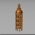 Brown Wooden Leaning Tower Model With Multiple Levels And Arched Windows 3d model