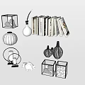 Modern Decorative Ornaments Set with Cube Cases Lamp Books Vases and Sculptures