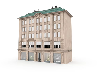 Classical European style Building With Green Roof Multiple Windows And Decorative Facade 3d model