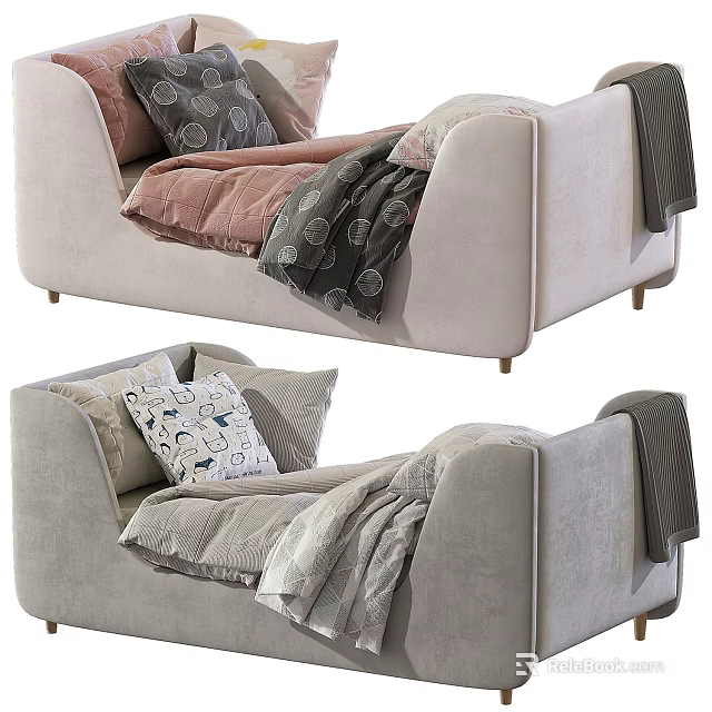 Light Gray Sofa With Cozy Cushions And Soft Blankets In Modern Design 3d model