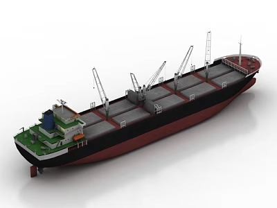 3D Model Of Large Cargo Ship With Cranes 3d model