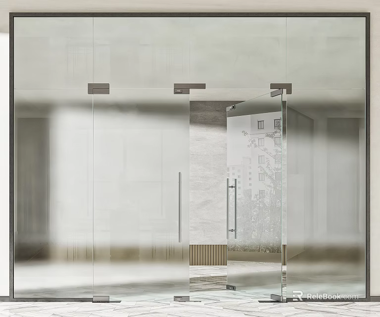 Modern Frameless Glass Double Doors Interior With Transparent Panels And Metal Handles 3d model 