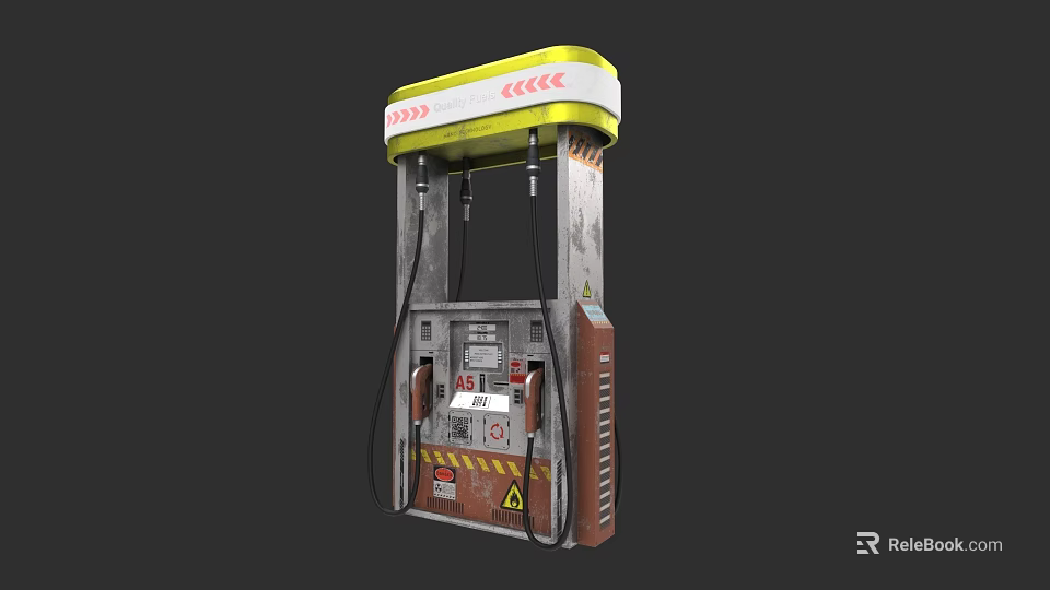 Car Fuel Station Pump With Yellow Canopy And Fuel Nozzles 3d model 