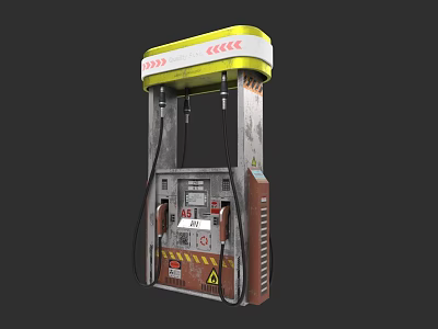 Car Fuel Station Pump With Yellow Canopy And Fuel Nozzles 3d model