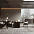 Elegant Modern Restaurant Interior With Marble Dining Table And Pendant Lights 3d model