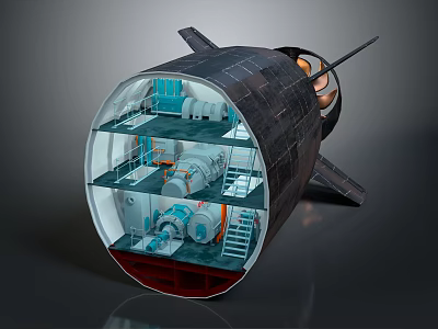 Water Vessel Internal Structure Cross Section View With Multi Deck And Technical Equipment 3d model
