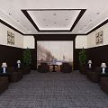 Elegant Hotel Public Lounge Area With Comfortable Sofas Green Plants And Decorative Painting