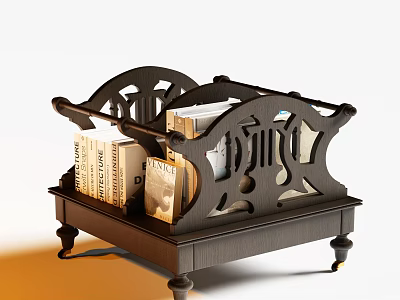 Vintage Wooden Bookshelf With Ornate Carved Design And Stacked Books On Legs 3d model
