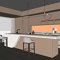 Modern Restaurant Kitchen Interior With Open Concept Island Counter And Bar Stools