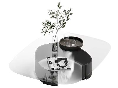 Modern Coffee Table With Glass Top Black Frame Decorative Vase Magazine And Tray 3d model