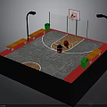 Mini Basketball Court Design With Hoop Benches Street Lamps And Trash Cans
