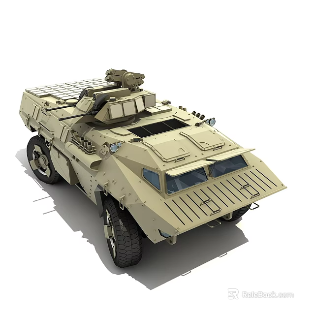 Sand Colored Armored Functional Vehicle With Top Mounted Weapon And Sturdy Design 3d model