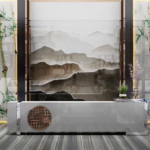 New Chinese Reception Desk Marble Front Desk Background 3d model