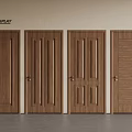 Natural Wood Hinged Doors Showcasing Different Panel Styles on Display in a Row 3d model