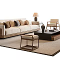 Modern Natural Living Room Sofa Coffee Table Set With Pillows Chairs Lamp And Rug