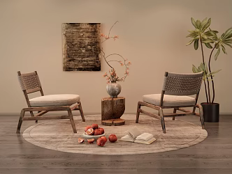 Quiet Chinese and Ancient Style Casual Chair Vase Jewelry Ornaments Green Plant Potted Plant Hanging Painting 3d model