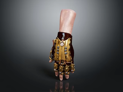 Game Movie Character Leather Glove With Metallic Accents And Intricate Design Details 3d model