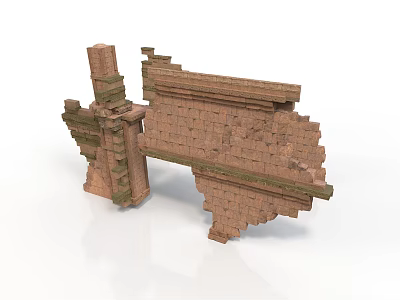 Ancient Building Ruins With Brick Structure Walls And Columns Covered In Green Moss 3d model