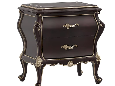 Classical Ornate Nightstand With Gold Accents Dark Wood Finish And Two Drawers 3d model