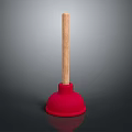 Red Rubber Plunger With Wooden Handle For Home Bathroom Cleaning Tools