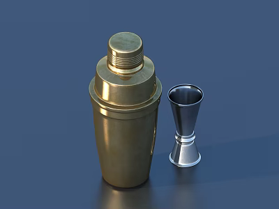 Golden Cocktail Shaker And Silver Measuring Jigger For Home Bar Accessories 3d model