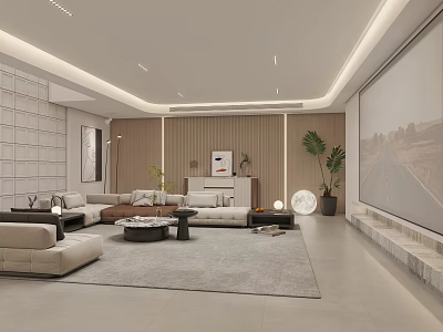 Modern Basement Living Area With Sofas And Decor 3d model