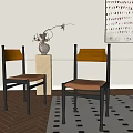 Two Modern Leisure Chairs With Wooden Backrest Black Legs And Orange Seat Cushions