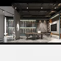 Modern Showroom Interior With Display Shelves Wooden Cabinets And Marble Floor