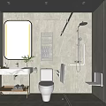 Modern Other Bathroom Interior With Vanity Mirror And Shower 3d model