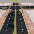 Urban Road Infrastructure at Intersection With Traffic Lanes Zebra Crossings and Guardrails