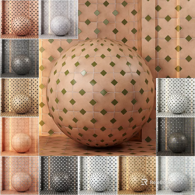 Artistic Sphere Components Featuring Diamond Patterns And Various Textured Backgrounds 3d model