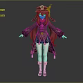 Game Anime Character With Purple Long Hair Traditional Style Outfit Hat Red Decoration And Short Skirt 3d model