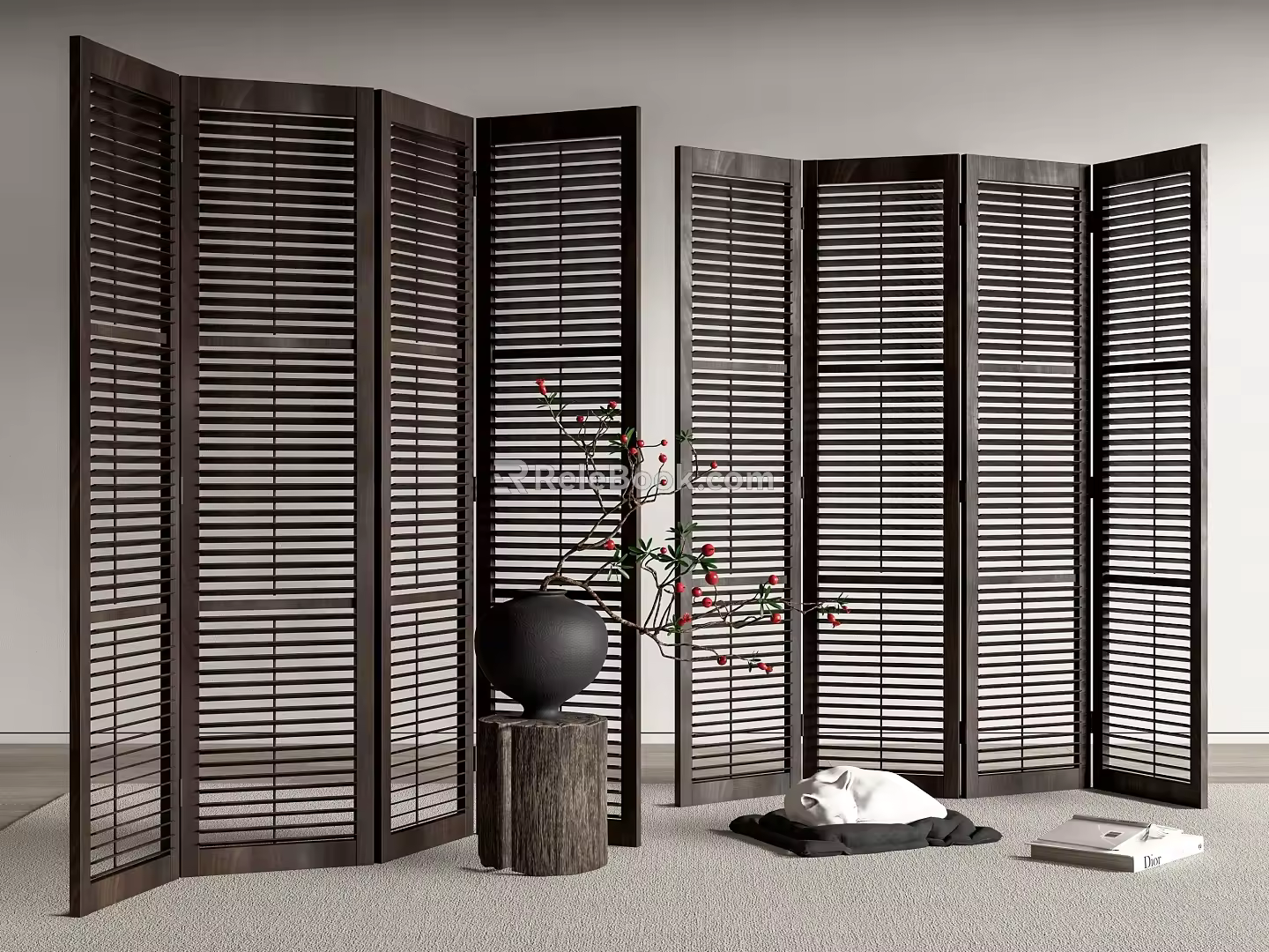 Silent Screen Middle Ancient Screen Hollow Partition Folding Screen 3d model