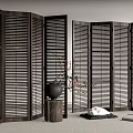 Silent Screen Middle Ancient Screen Hollow Partition Folding Screen 3d model