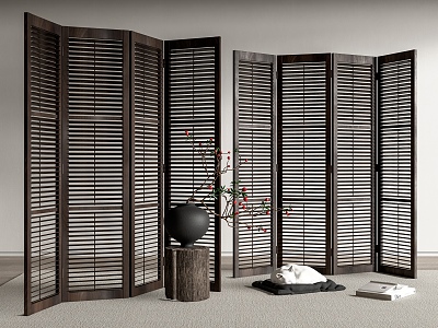 Silent Screen Middle Ancient Screen Hollow Partition Folding Screen 3d model