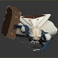 3D Model Blonde Haired Character In Blue White Outfit With Brown Suitcase And Red Boots