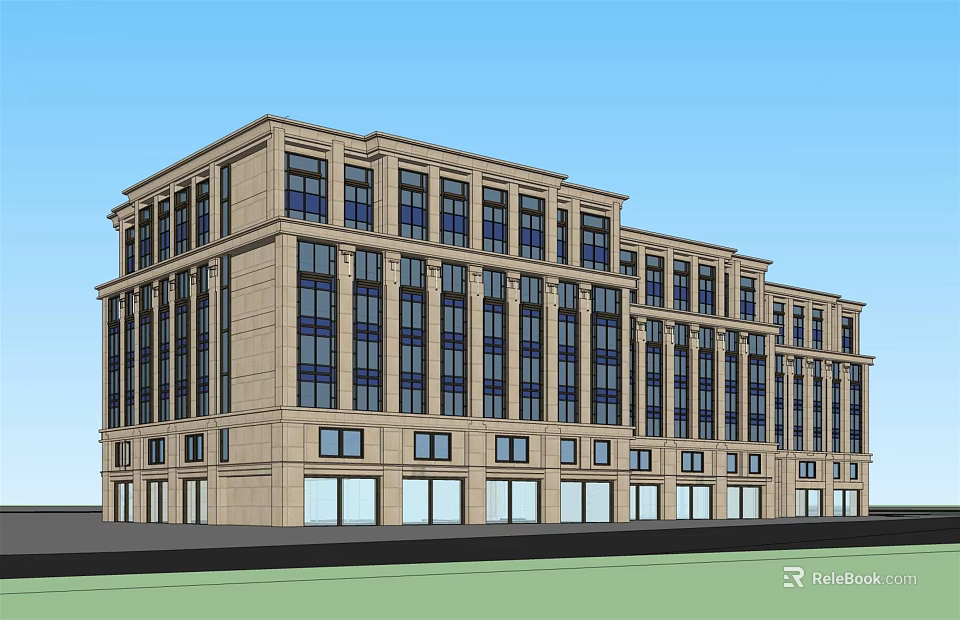 Modern Multi Story Hotel Building With Light Colored Facade And Large Windows 3d model