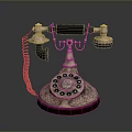 Vintage Rotary Dial Telephone with Gold Black Design and Carved Base Spiral Cord
