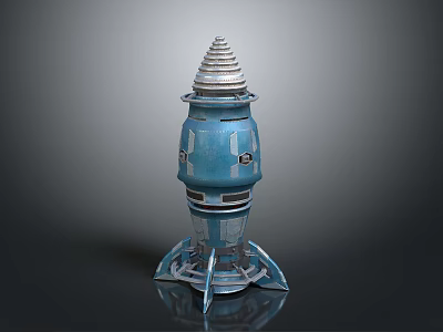 Blue Space Rocket Model with Conical Top and Thruster Base Structure Design 3d model